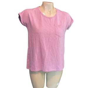 Sigrid Olsen Womens T-Shirt Rose Pink XSmall Slub Knit Pocket  Cuffed Sleeve